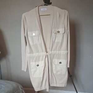 Calvin Klein Neutral Beige Tie-Waist Pocket Cardigan Size S